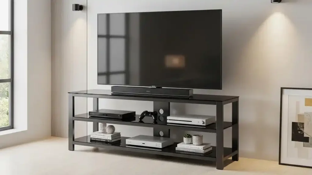 universal TV stand with an adjustable setup in a modern UK living room